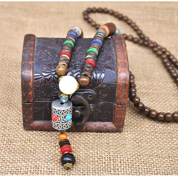 Jewelry - Handmade Nepal Mala Wood Beaded Pendant
